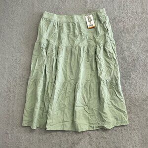 NEW Matty M XXL Linen Blend Light Green Tiered Midi Skirt Elastic Waist